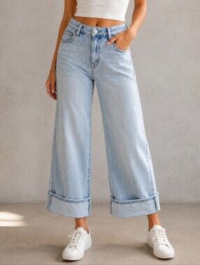 Flying Monkey Size 25 Light Wash Wide Leg Cuffed Jeans High Rise Crop